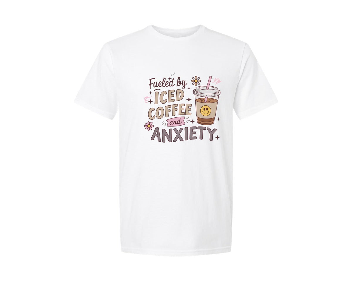 brand:Generic|color:White|Iced Coffee Calm Chaos Aesthetic Graphic T-Shirt