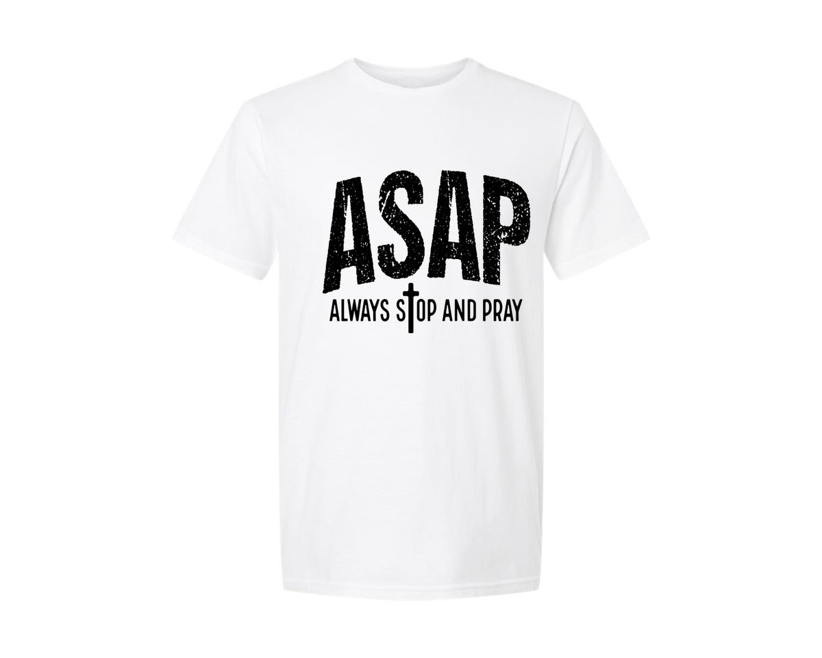 brand:Generic|color:White|Retro Asap Always Stop And Pray Graphic T-Shirt