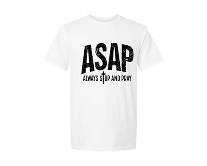 brand:Generic|color:White|Retro Asap Always Stop And Pray Graphic T-Shirt