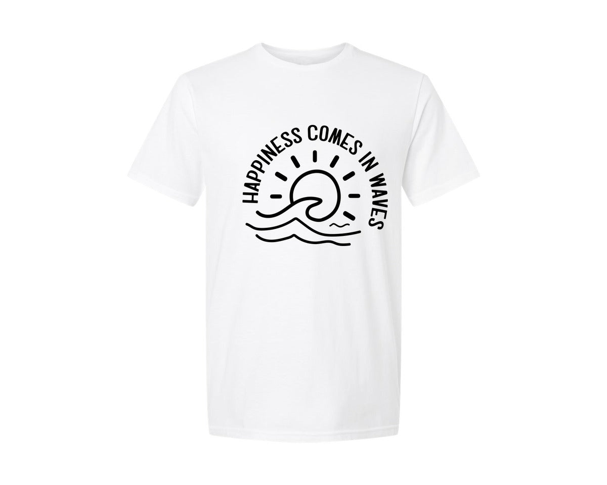 brand:Generic|color:White|Happiness Comes In Waves Summer Graphic T-Shirt