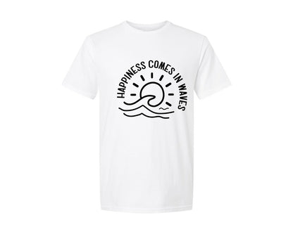 brand:Generic|color:White|Happiness Comes In Waves Summer Graphic T-Shirt