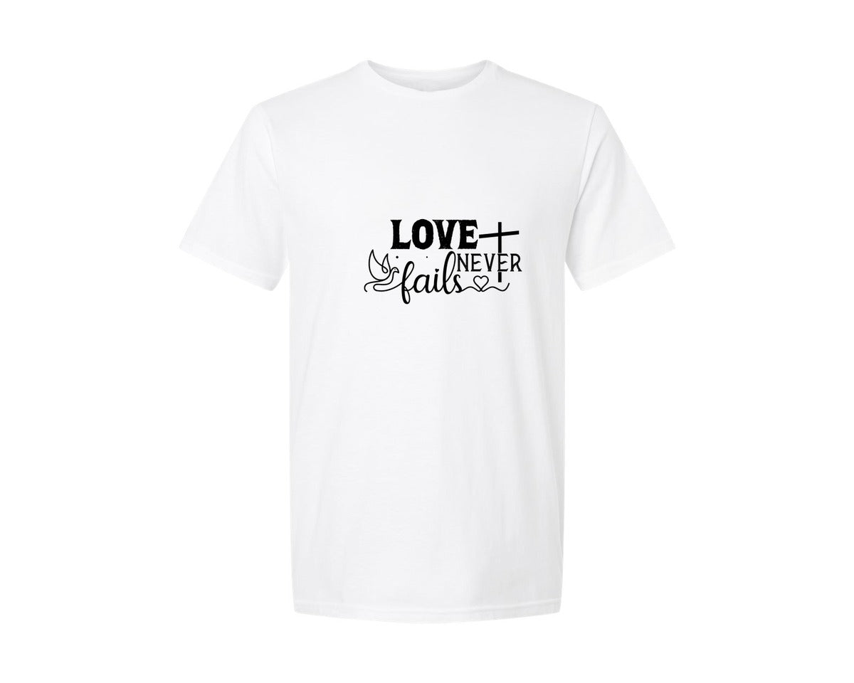 brand:Generic|color:White|Love Never Fails Sleeve Svgbible Quotes Graphic T-Shirt