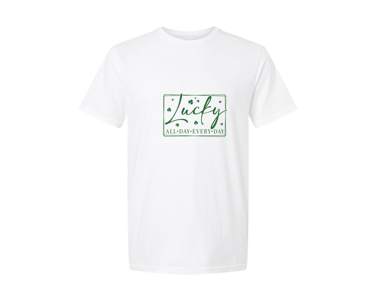 brand:Generic|color:White|Lucky All Day Every Day St Patricks 3 Graphic T-Shirt
