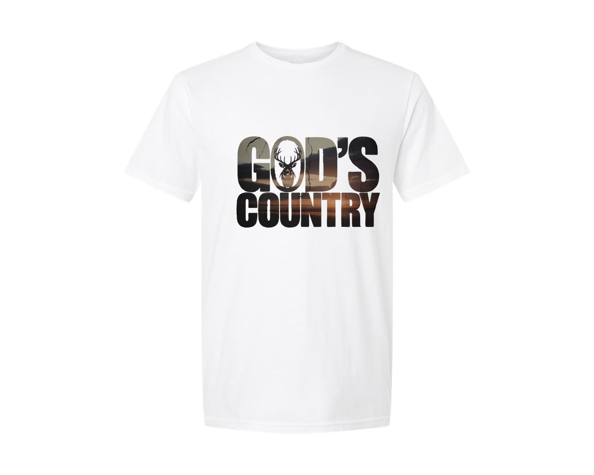 brand:Generic|color:White|Gods Country Rustic Hunting Graphic T-Shirt