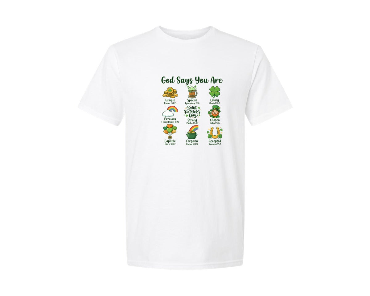 brand:Generic|color:White|God Says You Are St Patricks Day Graphic T-Shirt