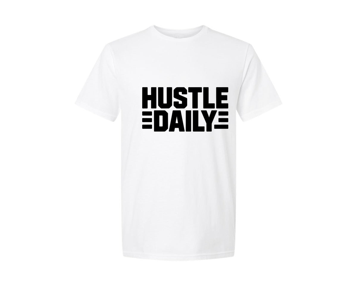 brand:Generic|color:White|Hustle Daily Motivational Typography T Graphic T-Shirt