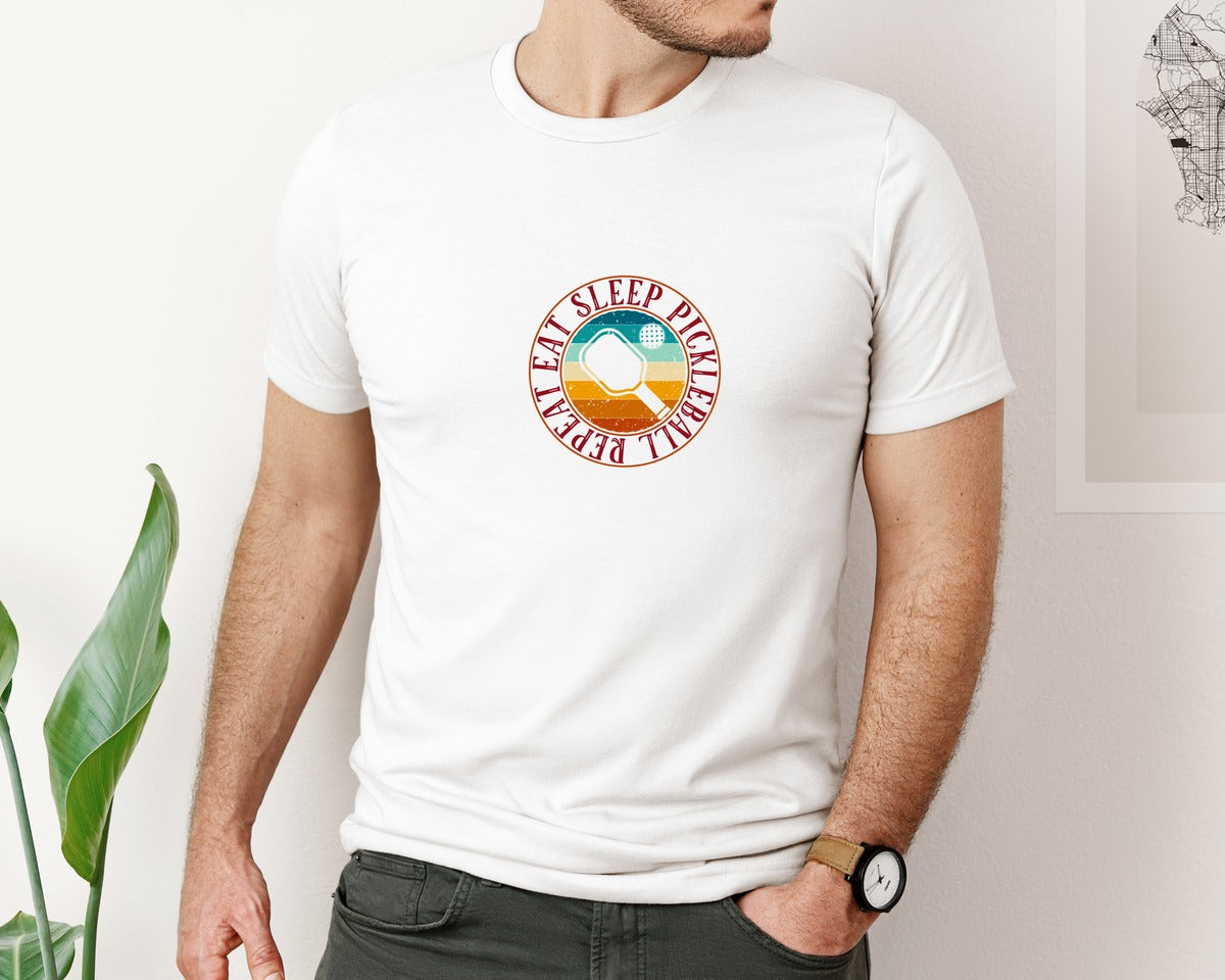 brand:Bella Canvas|color:White|Eat Sleep Pickleball Repeat T Shirt Desi Graphic T-Shirt