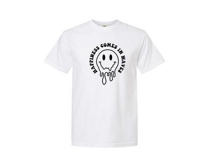 brand:Comfort Colors|color:White|Happiness Comes In Waves Wavy Graphic T-Shirt
