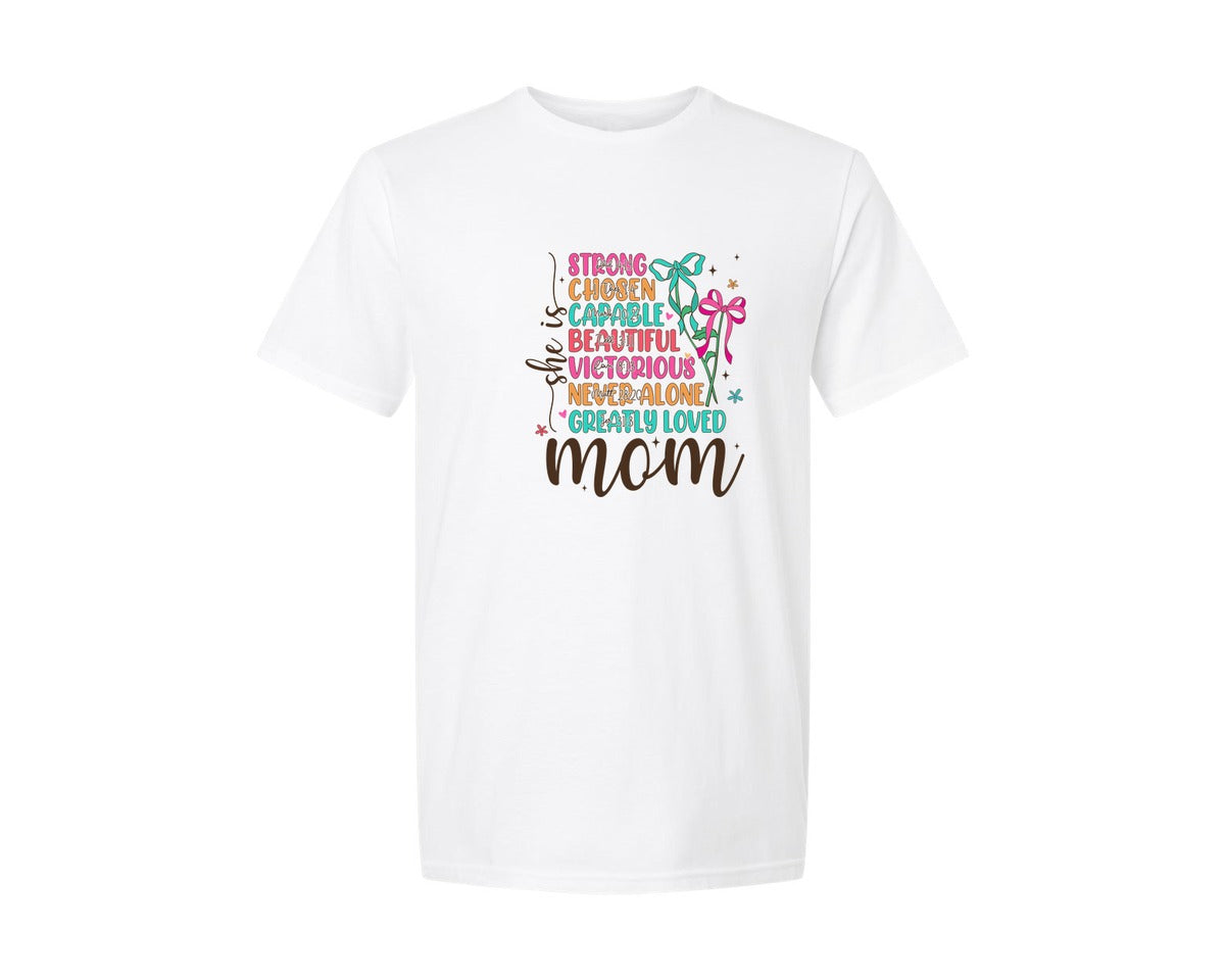 brand:Generic|color:White|She Is Mom Colorful Bible Verse Graphic T-Shirt