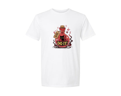 brand:Generic|color:White|Do It Cat Red Potion Bottle Art Graphic T-Shirt