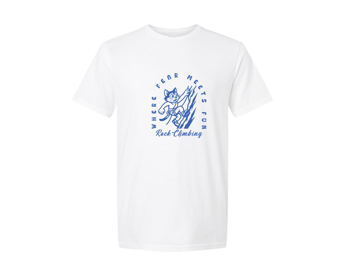 brand:Generic|color:White|Cute Rock Climbing Cat T Shirt Design Graphic T-Shirt