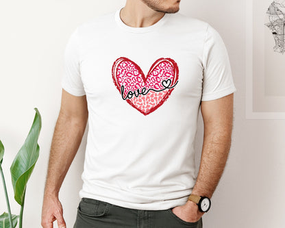 brand:Bella Canvas|color:White|Leopard Love Valentine Heart Graphic T-Shirt
