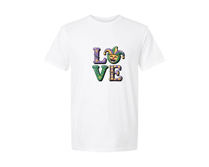 brand:Generic|color:White|Faux Yarn Mardi Gras Love 5 Graphic T-Shirt
