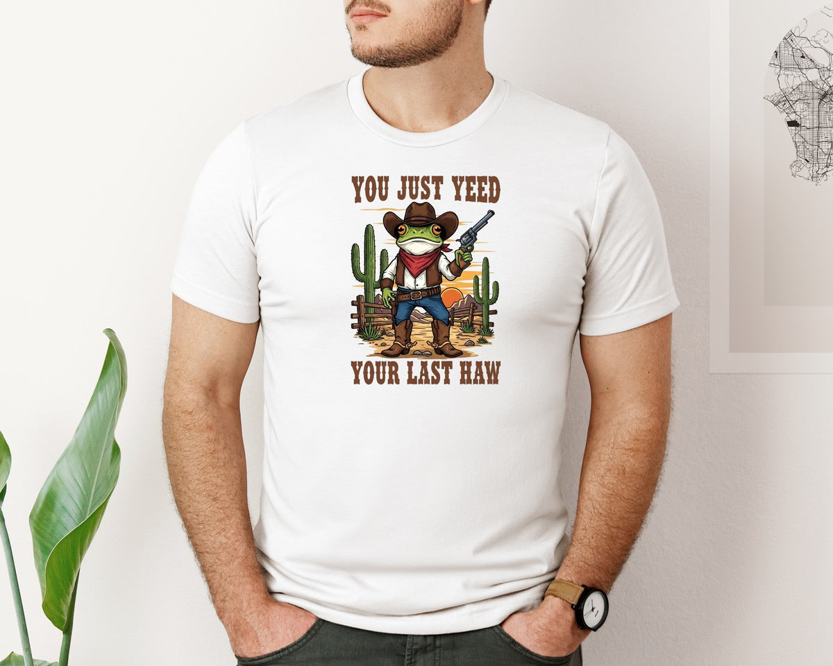 brand:Bella Canvas|color:White|Western Cowboy Outfit Cowboy Frog Graphic T-Shirt