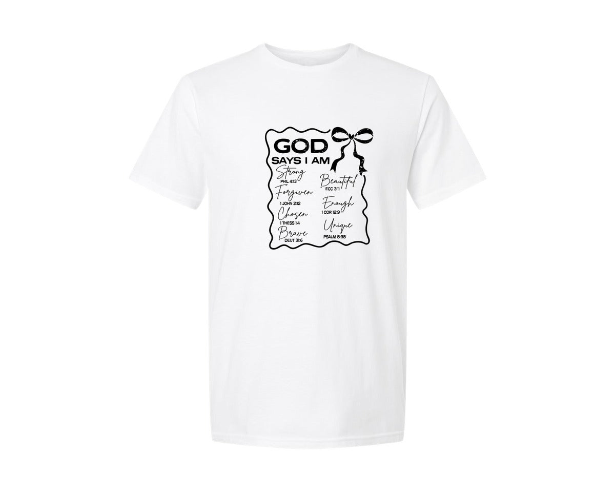 brand:Generic|color:White|God Says I Am Coquette Christian Graphic T-Shirt