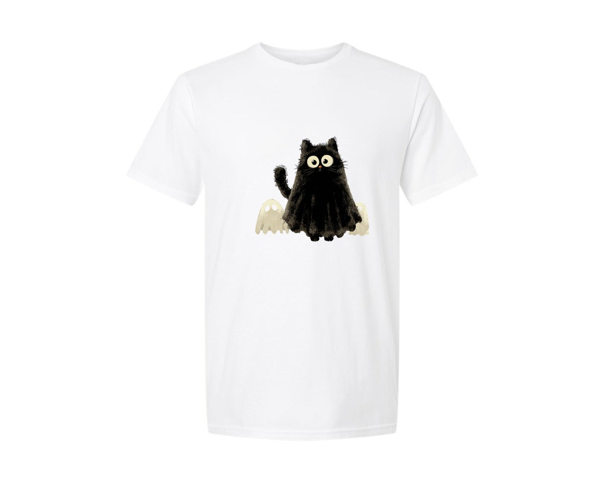 brand:Generic|color:White|Halloween Ghost And Cat 22 Graphic T-Shirt