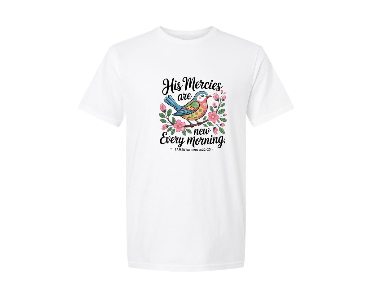brand:Generic|color:White|His Mercies Are New Easter Bird Graphic T-Shirt