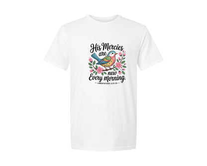 brand:Generic|color:White|His Mercies Are New Easter Bird Graphic T-Shirt