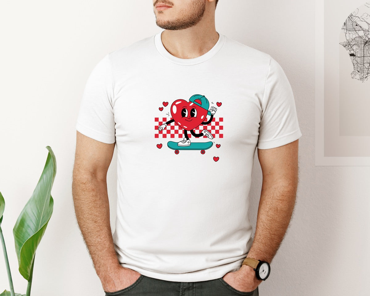 brand:Bella Canvas|color:White|Valentine Boy Skateboard Graphic T-Shirt