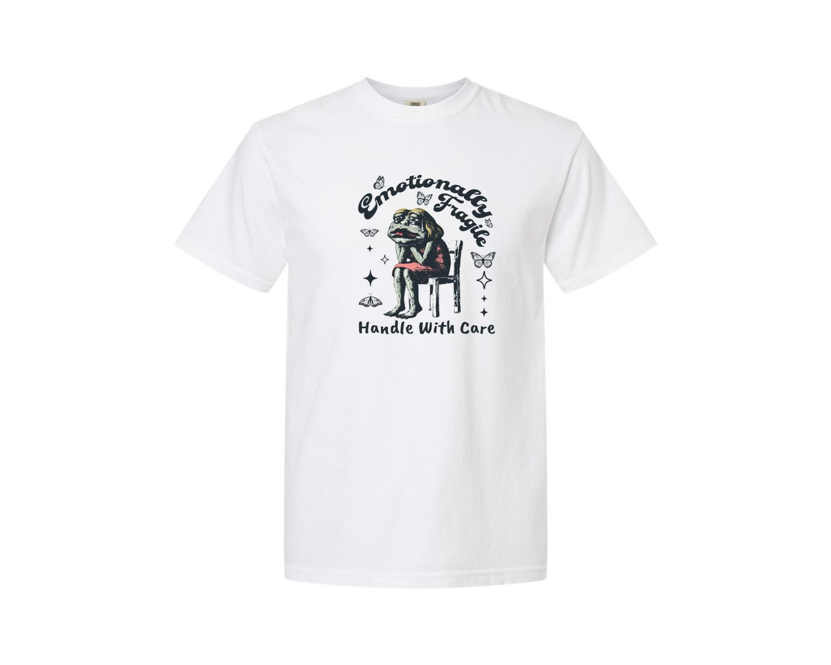 brand:Comfort Colors|color:White|Frog Woman With Tears Emotionally Shirt Graphic T-Shirt