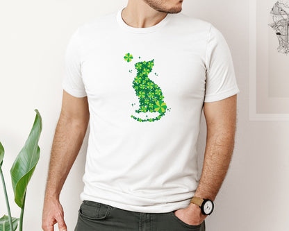 brand:Bella Canvas|color:White|St Patricks Shamrock Cat Graphic T-Shirt