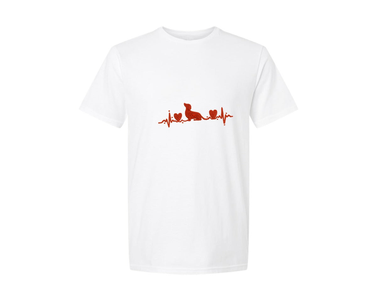 brand:Generic|color:White|Faux Crochet Valentine Dog Dachshund Graphic T-Shirt
