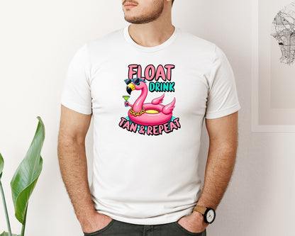 brand:Bella Canvas|color:White|Float Drink Tan Repeat Summer Vibes Graphic T-Shirt