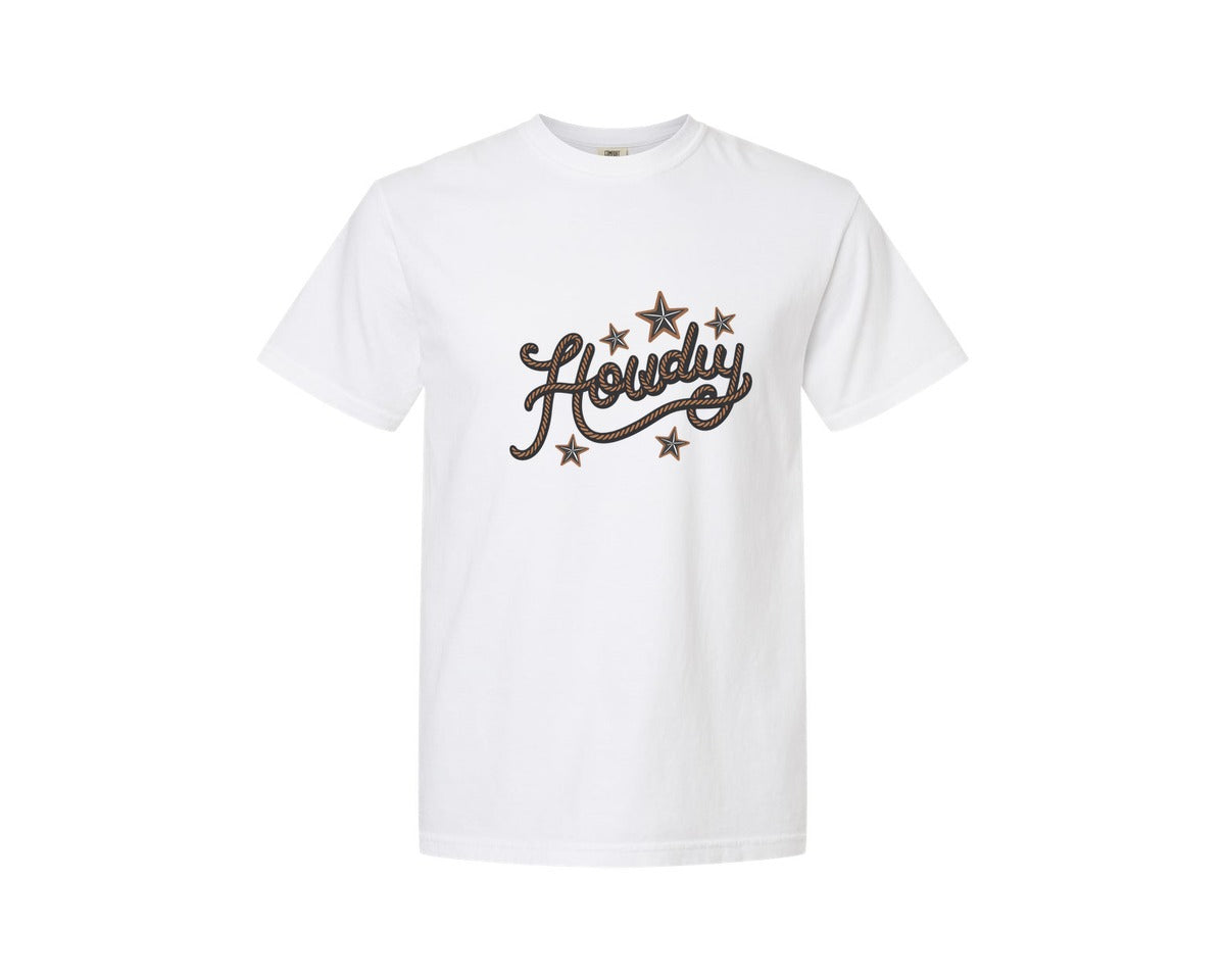 brand:Comfort Colors|color:White|Howdy Western Cowboy Rope Graphic T-Shirt