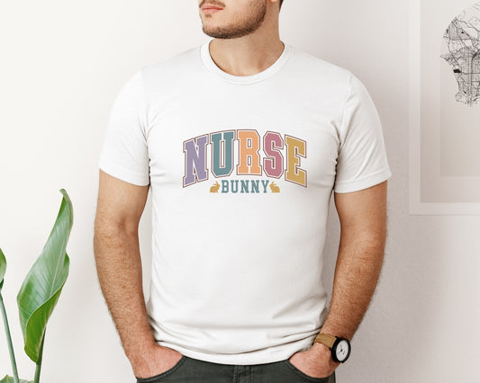 Easter Nurse Bunny Retro Varsity Graphic T-Shirt