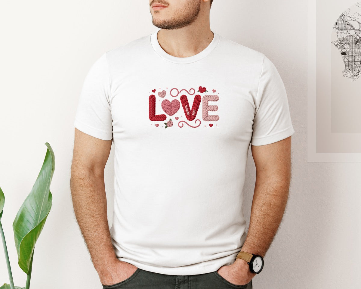 brand:Bella Canvas|color:White|Crochet Love Valentine Graphic T-Shirt
