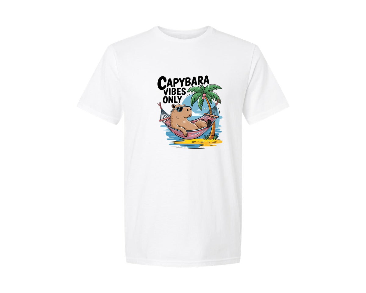 brand:Generic|color:White|Capybara Vibes Only Summer T Shirt Print Graphic T-Shirt