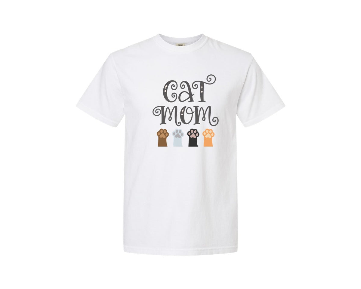 brand:Comfort Colors|color:White|Cat Mom Cute Crazy Cat Lady Quote 2 Graphic T-Shirt