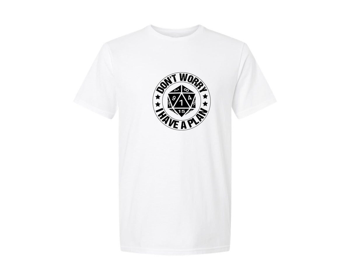 brand:Generic|color:White|I Have A Plan D20 Dice Dungeon Gamer Graphic T-Shirt