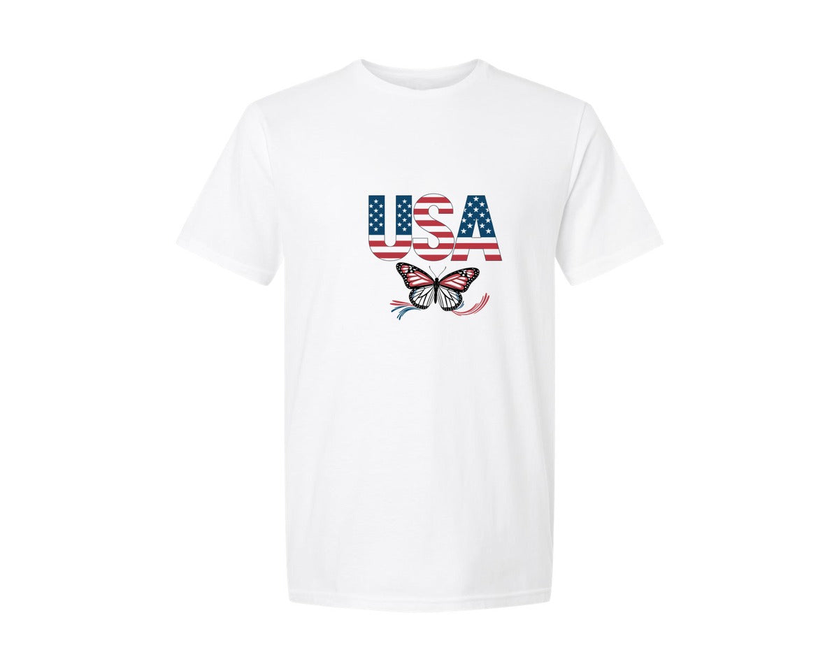 brand:Generic|color:White|Usa Butterfly Patriotic Graphic T-Shirt