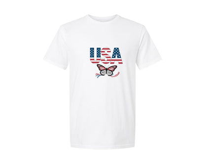 brand:Generic|color:White|Usa Butterfly Patriotic Graphic T-Shirt