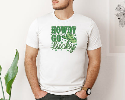 brand:Bella Canvas|color:White|Howdy Go Lucky St Patrick Graphic T-Shirt