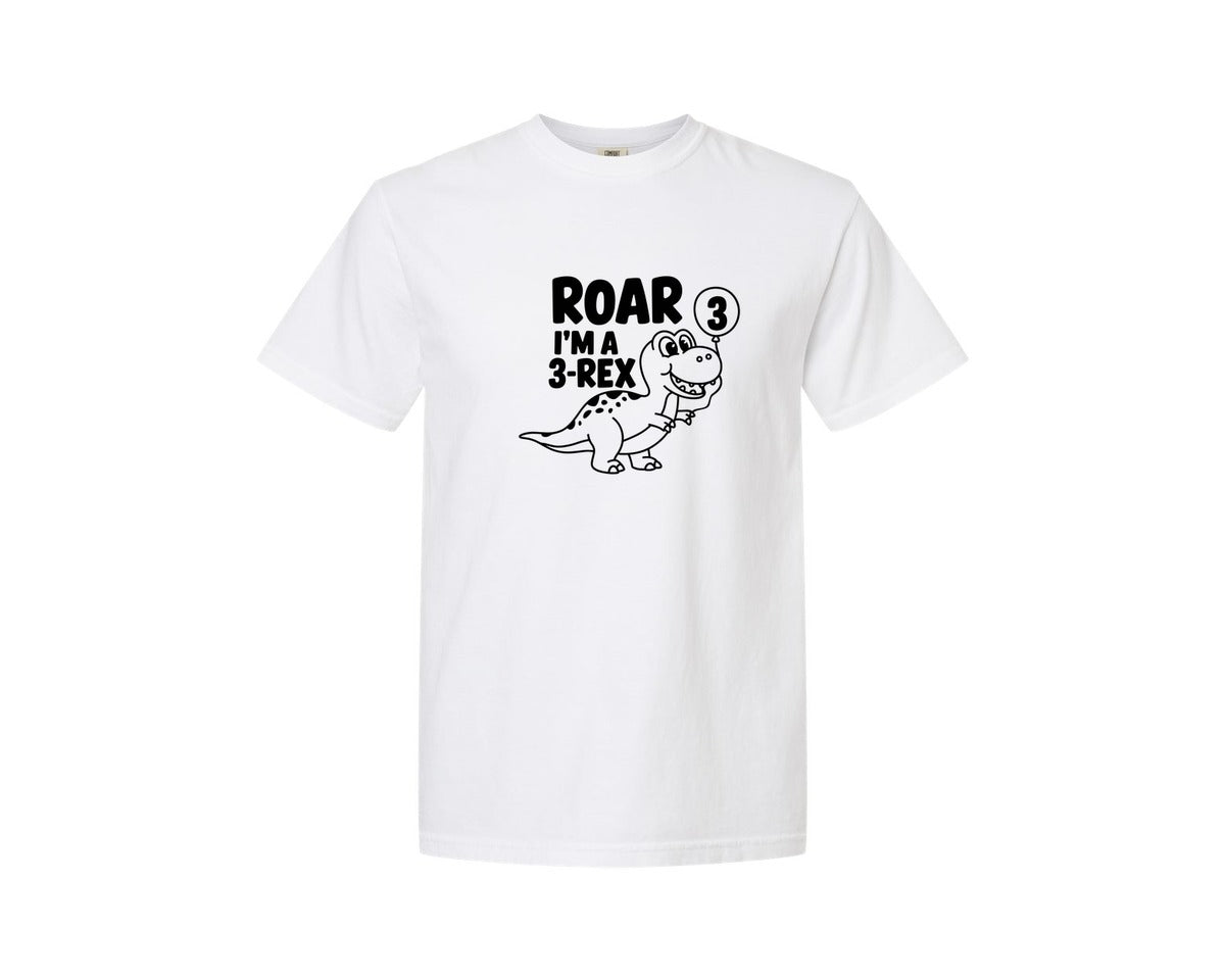 brand:Comfort Colors|color:White|3 Rex Dinosaur Birthday Graphic T-Shirt