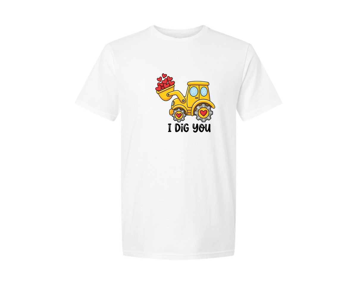 brand:Generic|color:White|I Dig You Construction Valentine Day Graphic T-Shirt