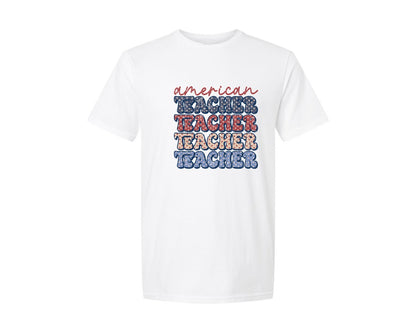 brand:Generic|color:White|Retro American Teacher 4Th Of July Graphic T-Shirt