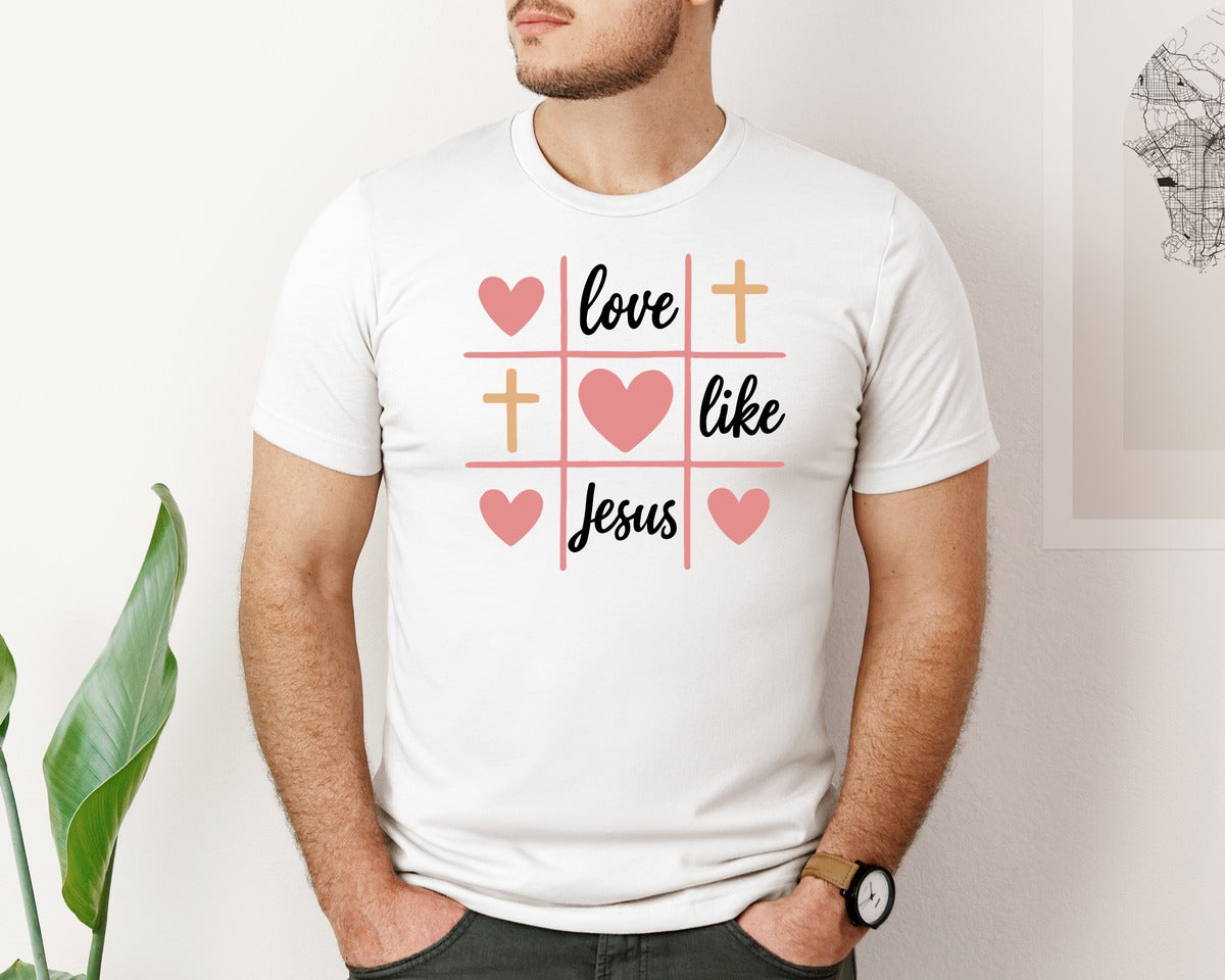 brand:Bella Canvas|color:White|Love Like Jesus Christian Valentines 2 Graphic T-Shirt