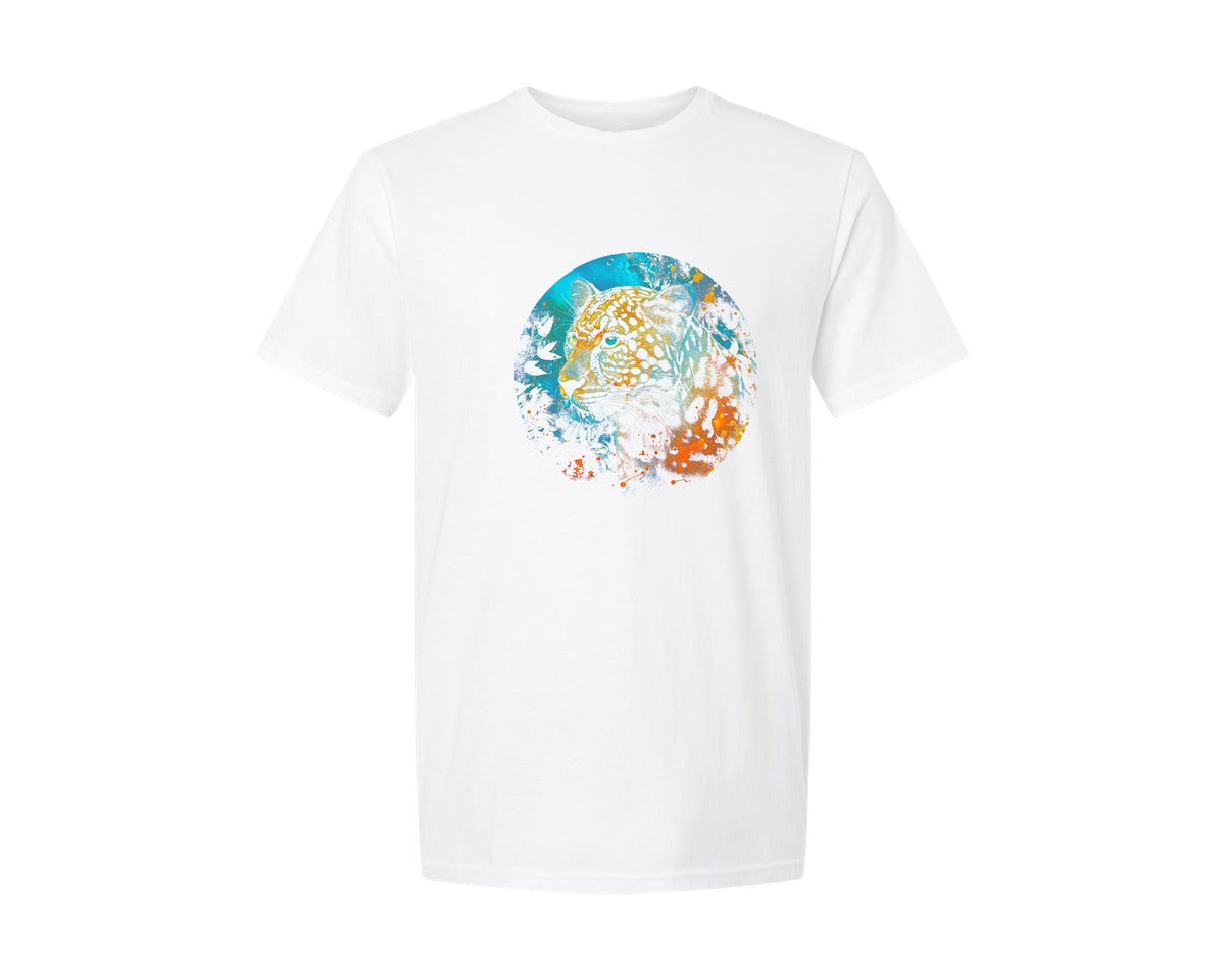 brand:Generic|color:White|Vibrant Halftoned Leopard Design Graphic T-Shirt