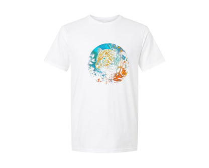 brand:Generic|color:White|Vibrant Halftoned Leopard Design Graphic T-Shirt