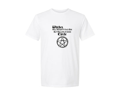brand:Generic|color:White|Witches Will Never Fit In A Box Circle Graphic T-Shirt
