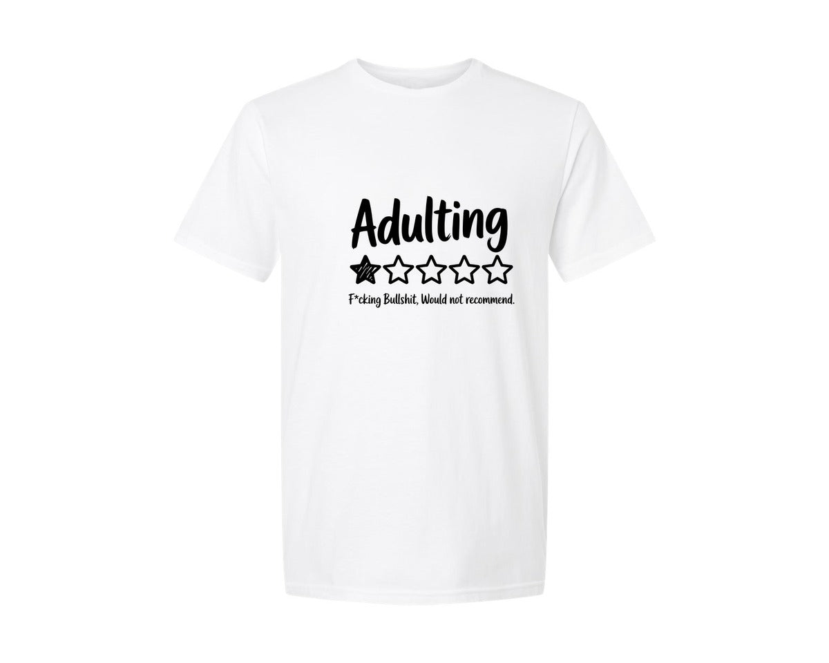 brand:Generic|color:White|Adulting One Star Review Shirt Graphic T-Shirt