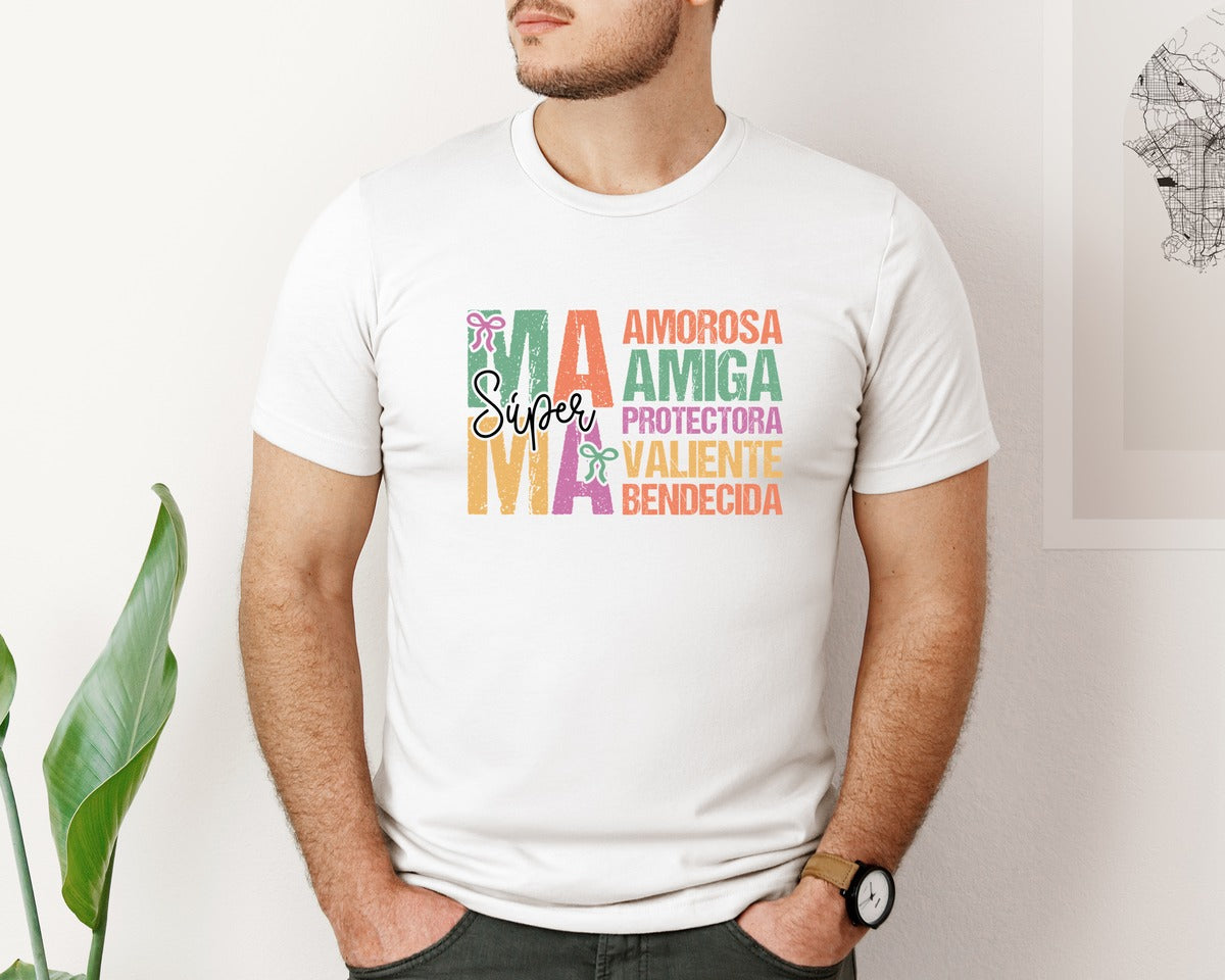 brand:Bella Canvas|color:White|Super Mama Spanish Mothers Day 2 Graphic T-Shirt
