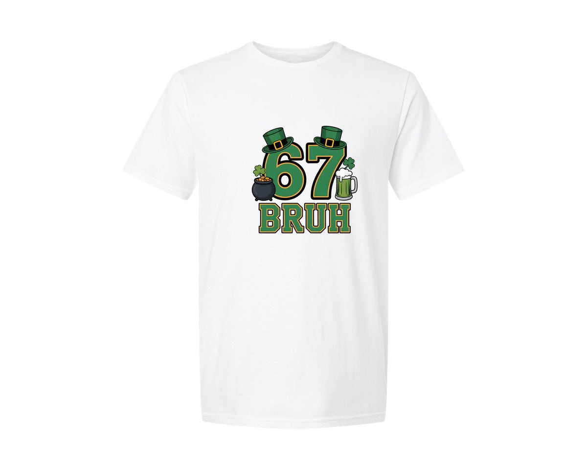 brand:Generic|color:White|67 Bruh St Patricks Day Pngirish Beer Graphic T-Shirt