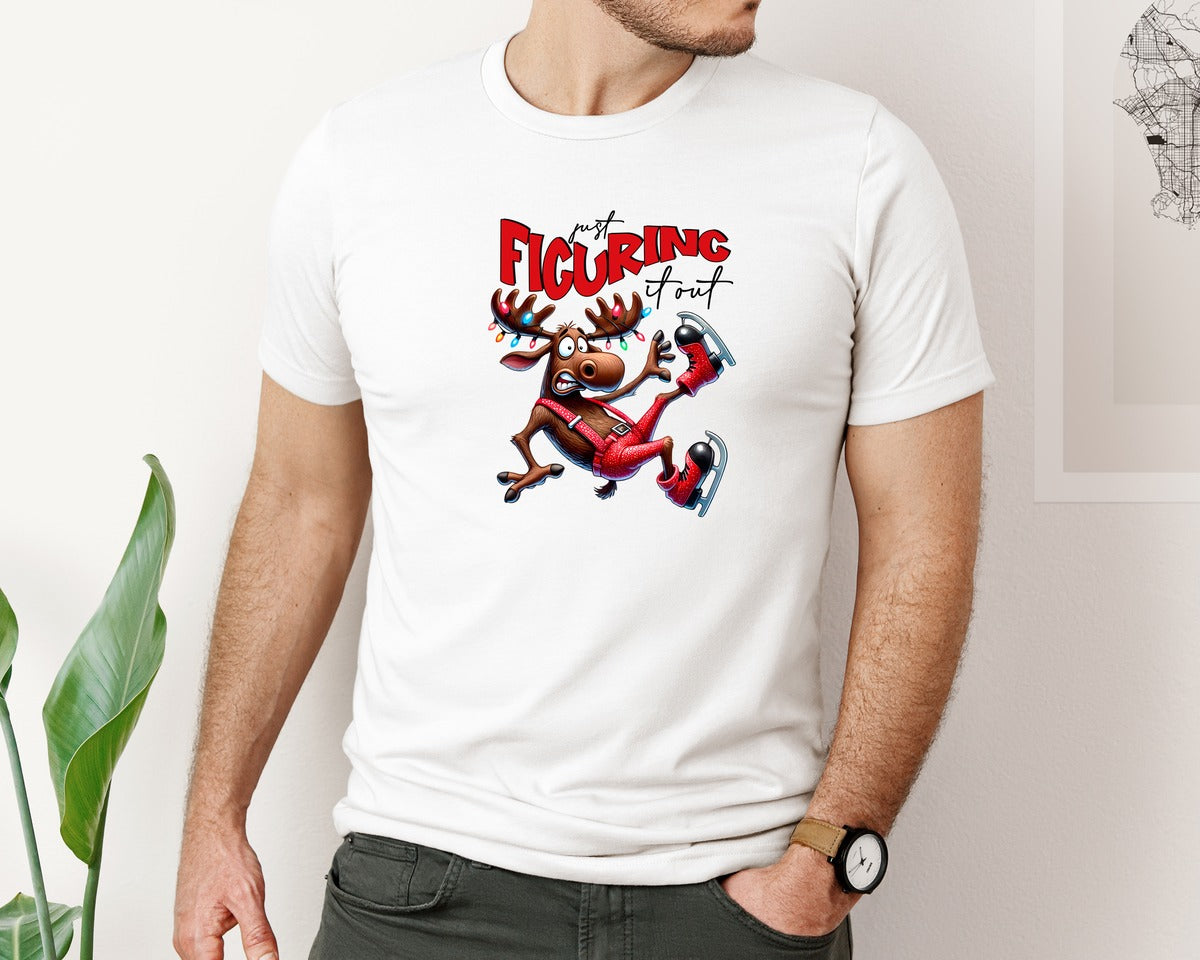 brand:Bella Canvas|color:White|Funny Christmas Moose Graphic T-Shirt