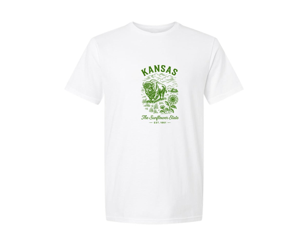 brand:Generic|color:White|Kansas The Sunflower State Graphic T-Shirt