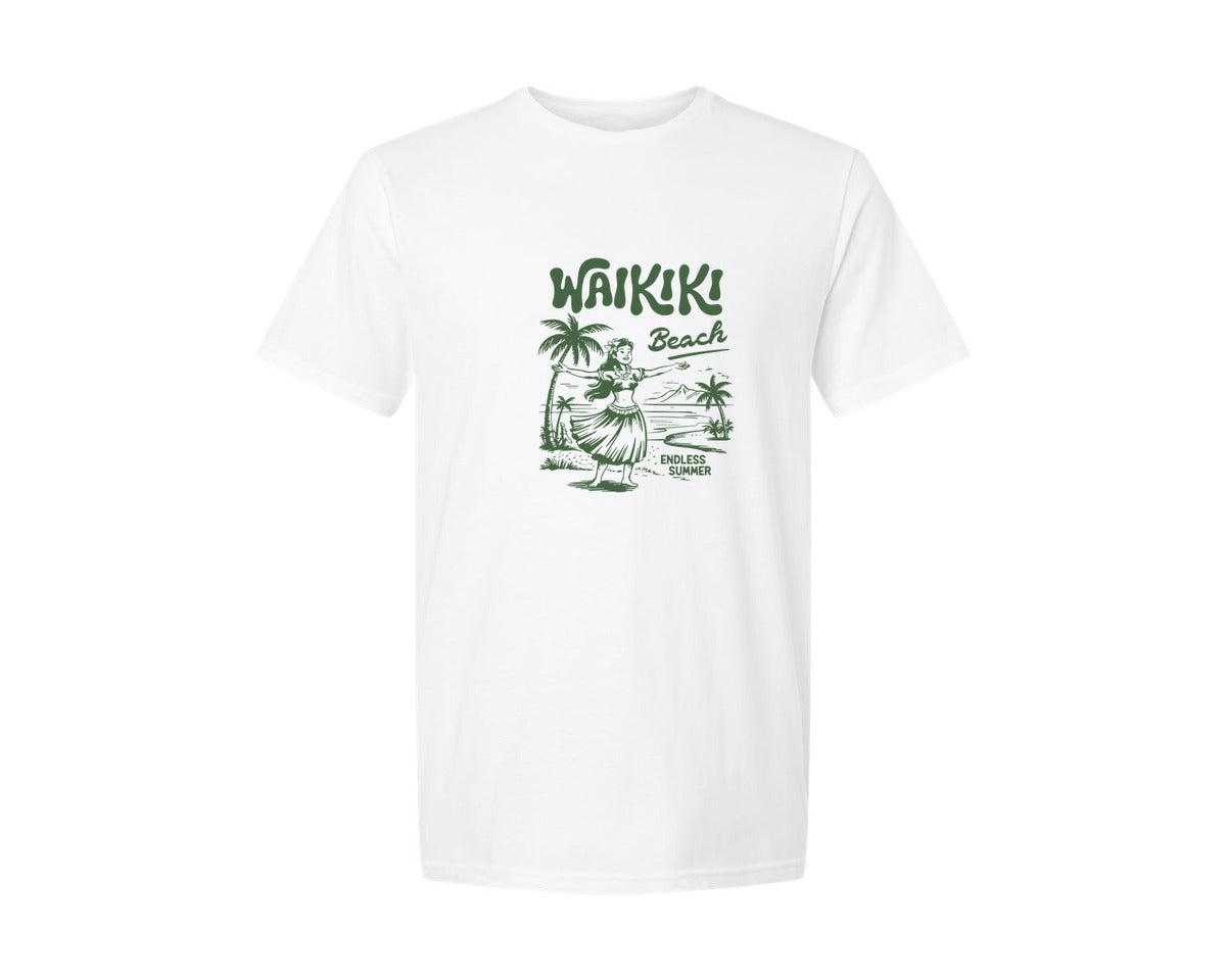 brand:Generic|color:White|Waikiki Beach Endless Summer Hawaii Graphic T-Shirt