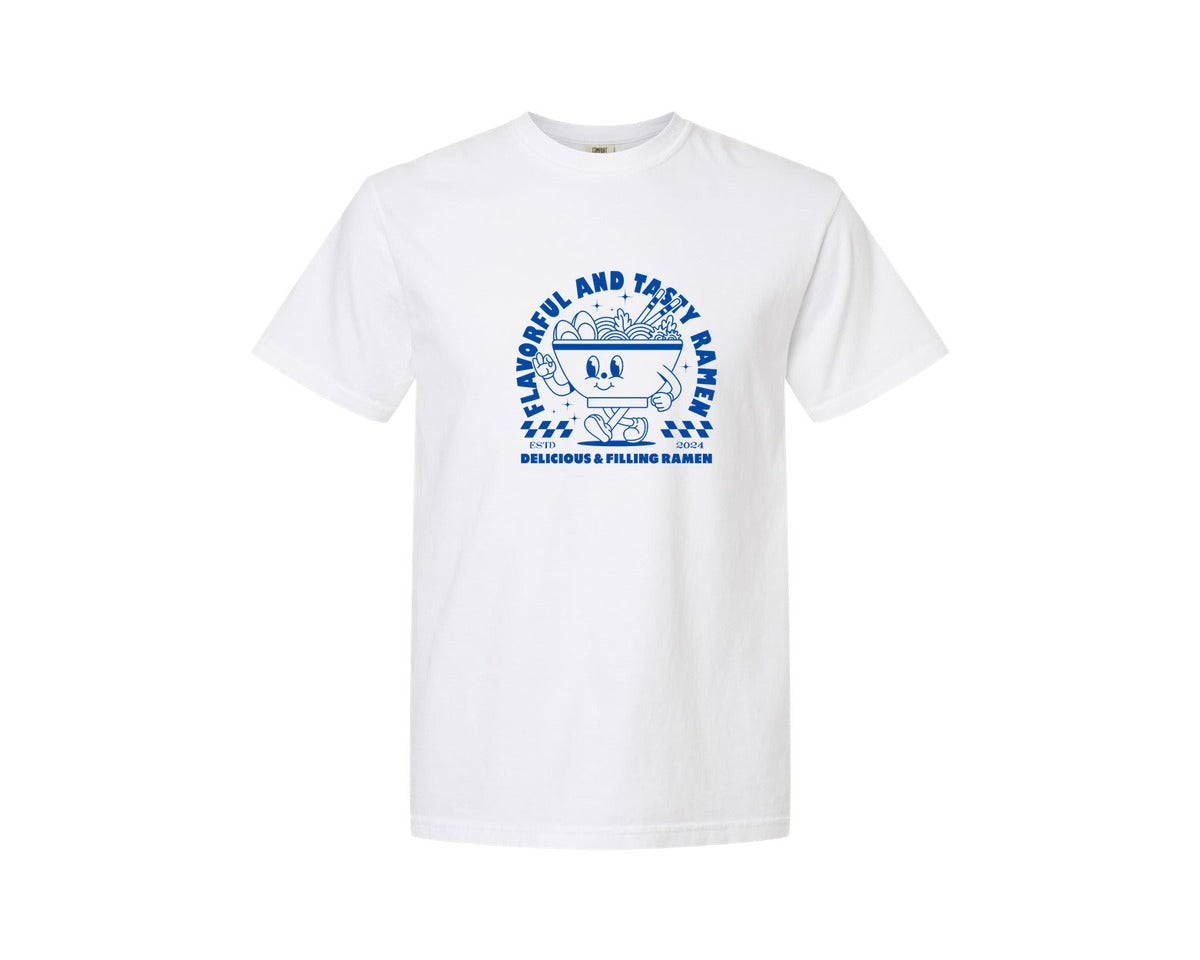 brand:Comfort Colors|color:White|Retro Ramen Noodle Cartoon Mascot Design Graphic T-Shirt